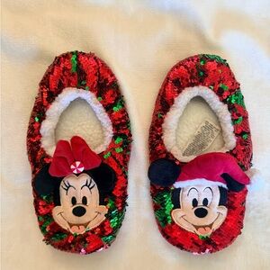 Disney Resort Christmas Mickey Minnie Sequin Slippers Red Green Adult Medium 7/8